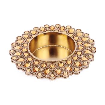 Traditional dazzling oval and round shape brass gold plated brown stone festival decorative deep / diya 1