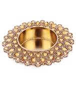 Traditional dazzling oval and round shape brass gold plated brown stone festival decorative deep / diya