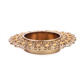 Traditional dazzling oval and round shape brass gold plated brown stone festival decorative deep / diya 2