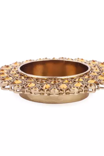 Traditional dazzling oval and round shape brass gold plated brown stone festival decorative deep / diya