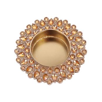 Traditional dazzling oval and round shape brass gold plated brown stone festival decorative deep / diya 3