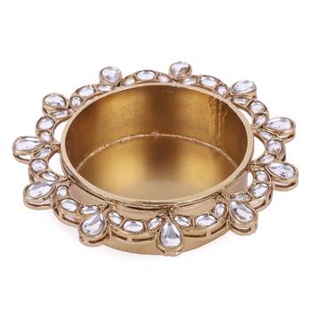 Traditional appealing half moon and oval shape brass gold plated festival decorative deep / diya 1