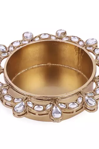 Traditional appealing half moon and oval shape brass gold plated festival decorative deep / diya