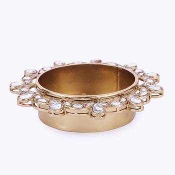 Traditional appealing half moon and oval shape brass gold plated festival decorative deep / diya 2