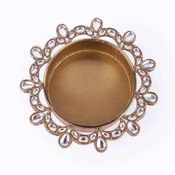 Traditional appealing half moon and oval shape brass gold plated festival decorative deep / diya 3