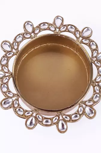 Traditional appealing half moon and oval shape brass gold plated festival decorative deep / diya