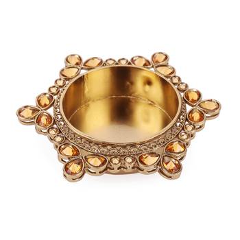 Traditional attractive round and flower design brass gold plated brown stone festival decorative deep / diya 1