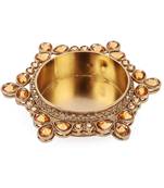 Traditional attractive round and flower design brass gold plated brown stone festival decorative deep / diya