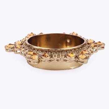 Traditional attractive round and flower design brass gold plated brown stone festival decorative deep / diya 2