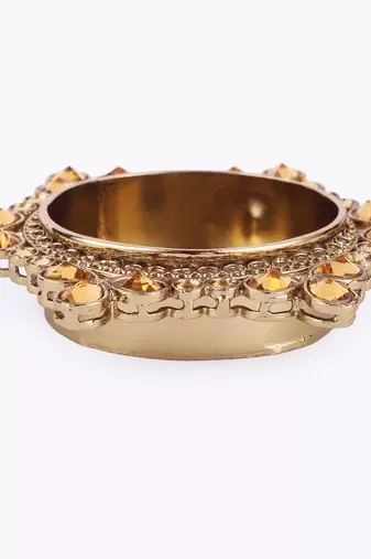 Traditional attractive round and flower design brass gold plated brown stone festival decorative deep / diya