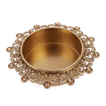 Traditional delightful leaf and round shape brass gold plated brown stone festival decorative deep / diya 1