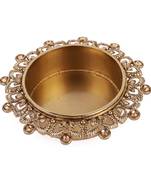 Traditional delightful leaf and round shape brass gold plated brown stone festival decorative deep / diya