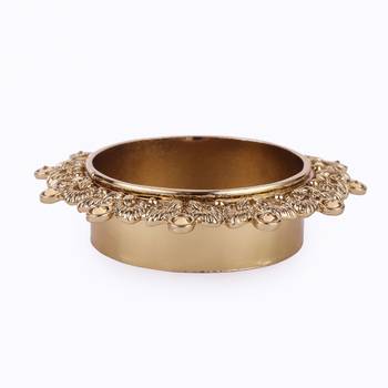 Traditional delightful leaf and round shape brass gold plated brown stone festival decorative deep / diya 2