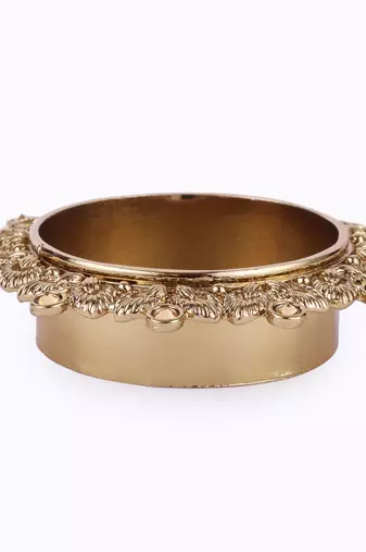 Traditional delightful leaf and round shape brass gold plated brown stone festival decorative deep / diya