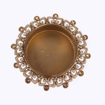 Traditional delightful leaf and round shape brass gold plated brown stone festival decorative deep / diya 3
