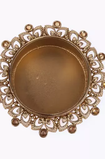 Traditional delightful leaf and round shape brass gold plated brown stone festival decorative deep / diya