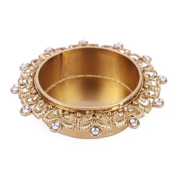 Traditional classy leaf and round shape brass gold plated white stone festival decorative deep / diya 1