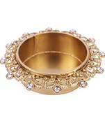 Traditional classy leaf and round shape brass gold plated white stone festival decorative deep / diya