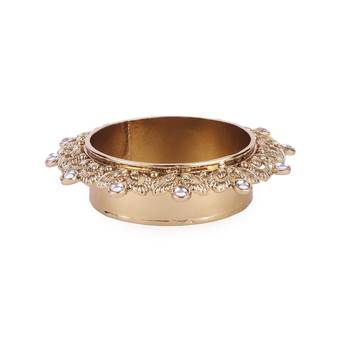 Traditional classy leaf and round shape brass gold plated white stone festival decorative deep / diya 3