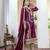 Wine color chinnon silk embroidery work fully stitched salwar suit