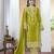 Pista green color chinnon silk embroidery work fully stitched salwar suit