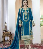 Morepich chinnon silk embroidery work fully stitched salwar suit