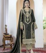 Black chinnon silk embroidery work fully stitched salwar suit