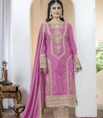 Baby pink chinnon silk embroidery work fully stitched salwar suit