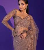 Beige Color Designer Party Wear Net Fabric Saree