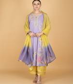 Purple floral embroidered georgette kurta set