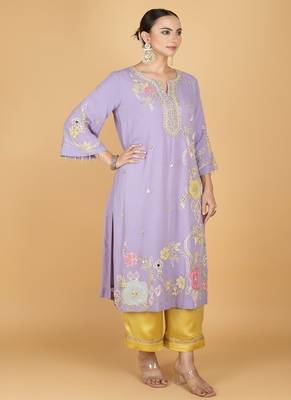 Purple floral embroidered georgette kurta set 2