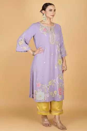 Purple floral embroidered georgette kurta set
