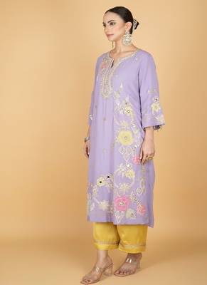 Purple floral embroidered georgette kurta set 3