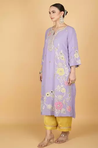 Purple floral embroidered georgette kurta set