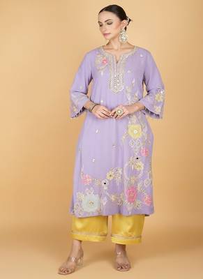 Purple floral embroidered georgette kurta set 4