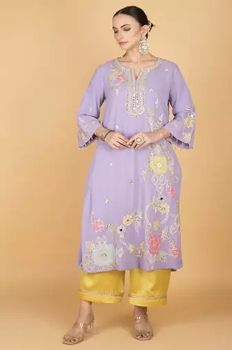 Purple floral embroidered georgette kurta set