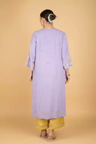 Purple floral embroidered georgette kurta set