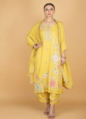 Yellow floral embroidered georgette kurta set 1