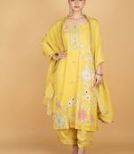 Yellow floral embroidered georgette kurta set