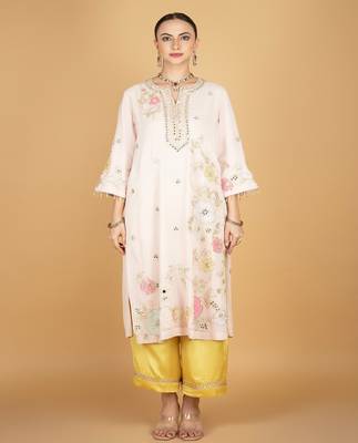 Ivory floral embroidered georgette kurta set 4