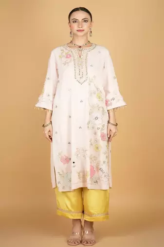 Ivory floral embroidered georgette kurta set