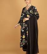Black floral printed crepe kurta set
