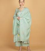 Green floral printed crepe kurta set