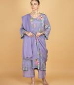 Purple floral printed crepe kurta set