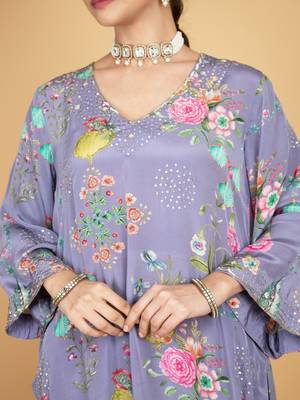 Purple floral printed crepe kurta set 2