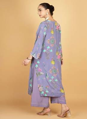 Purple floral printed crepe kurta set 3