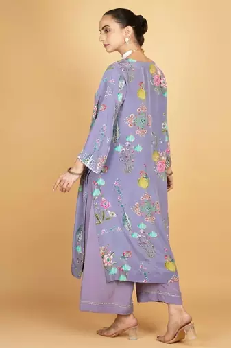 Purple floral printed crepe kurta set
