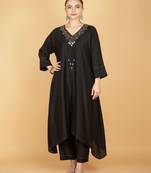 black plain cotton silk kurta set