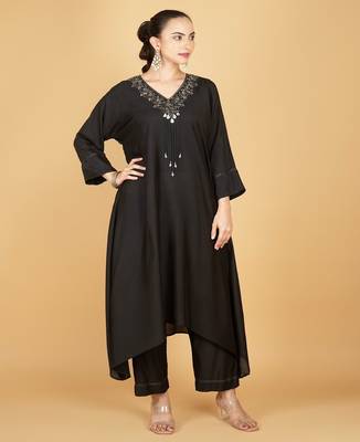 black plain cotton silk kurta set 2