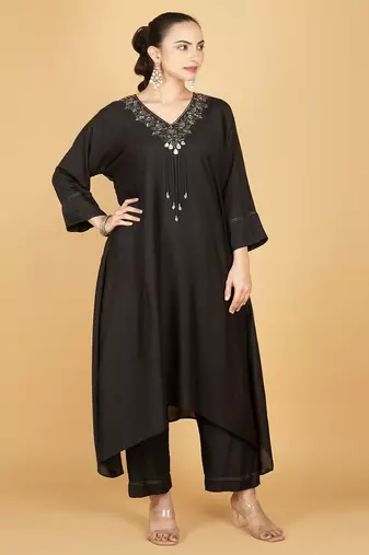 black plain cotton silk kurta set